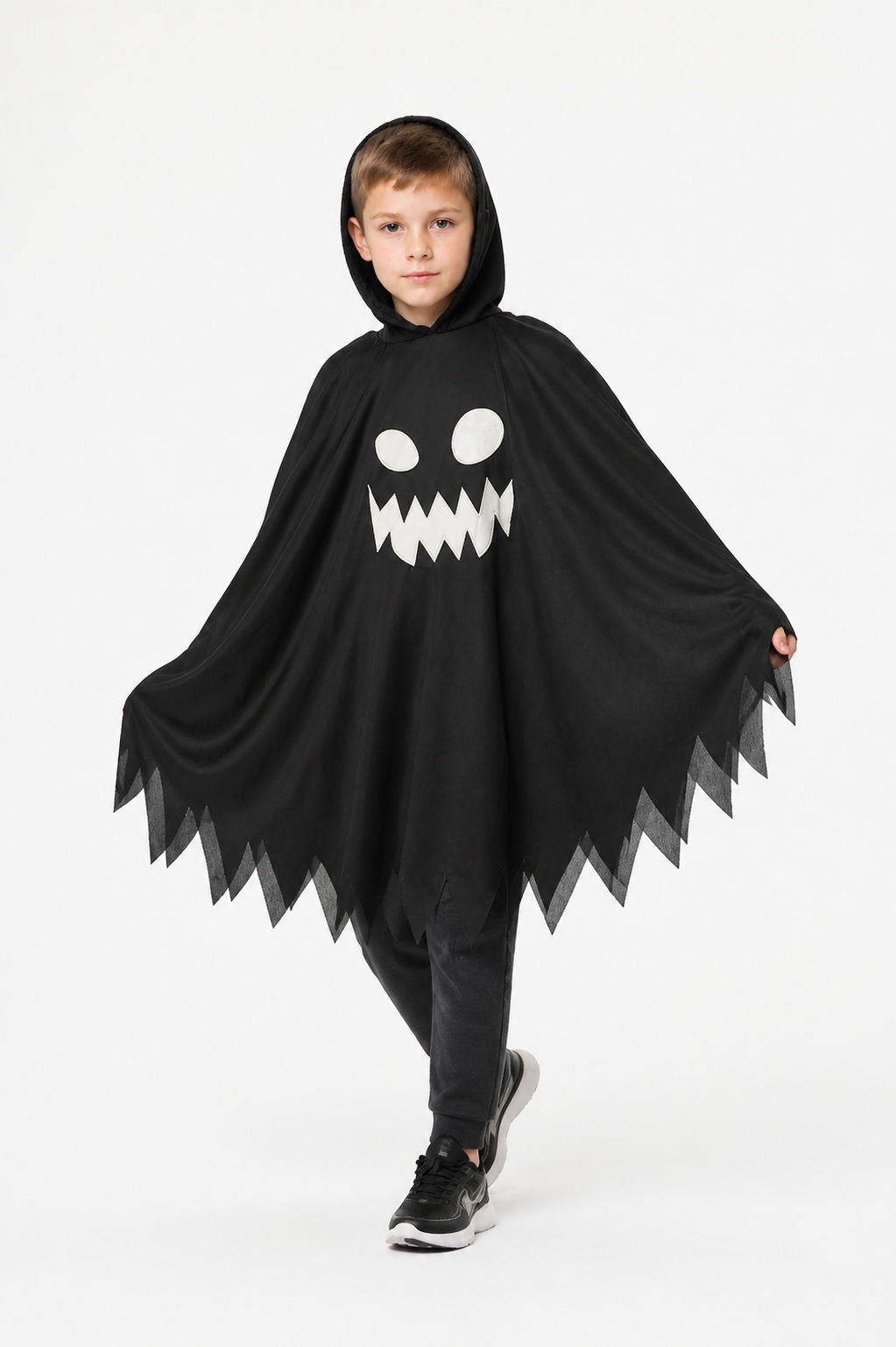 Kids' Ghost Cloak with Hood and White Face, Black Costume Capes detail 2