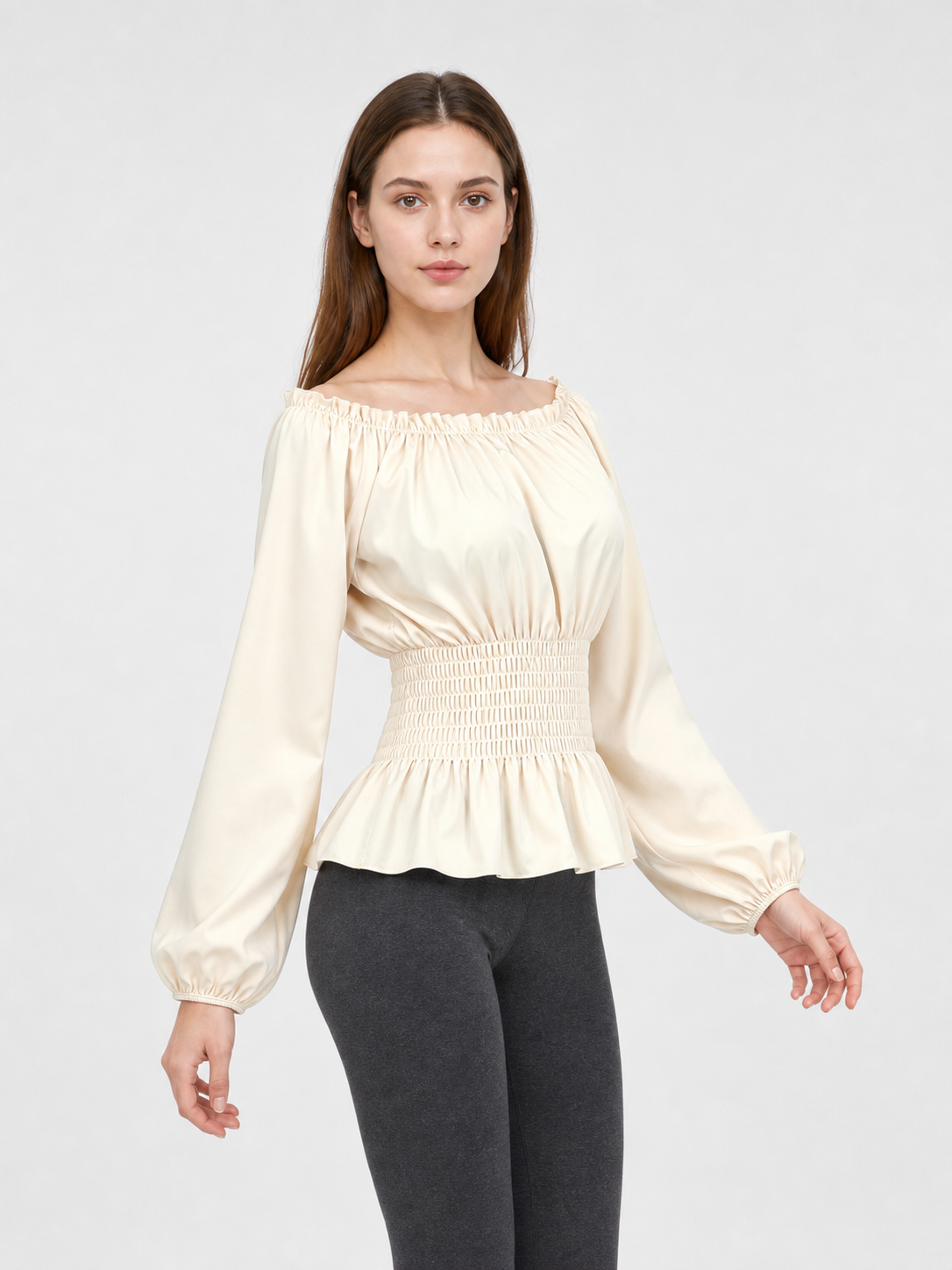 Off-the-Shoulder Blouse with Puff Sleeves