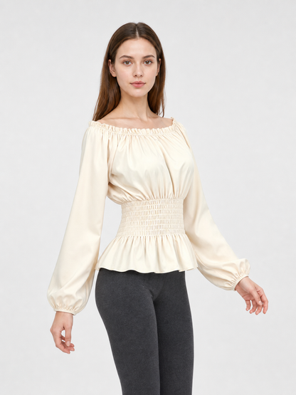 Off-the-Shoulder Blouse with Puff Sleeves