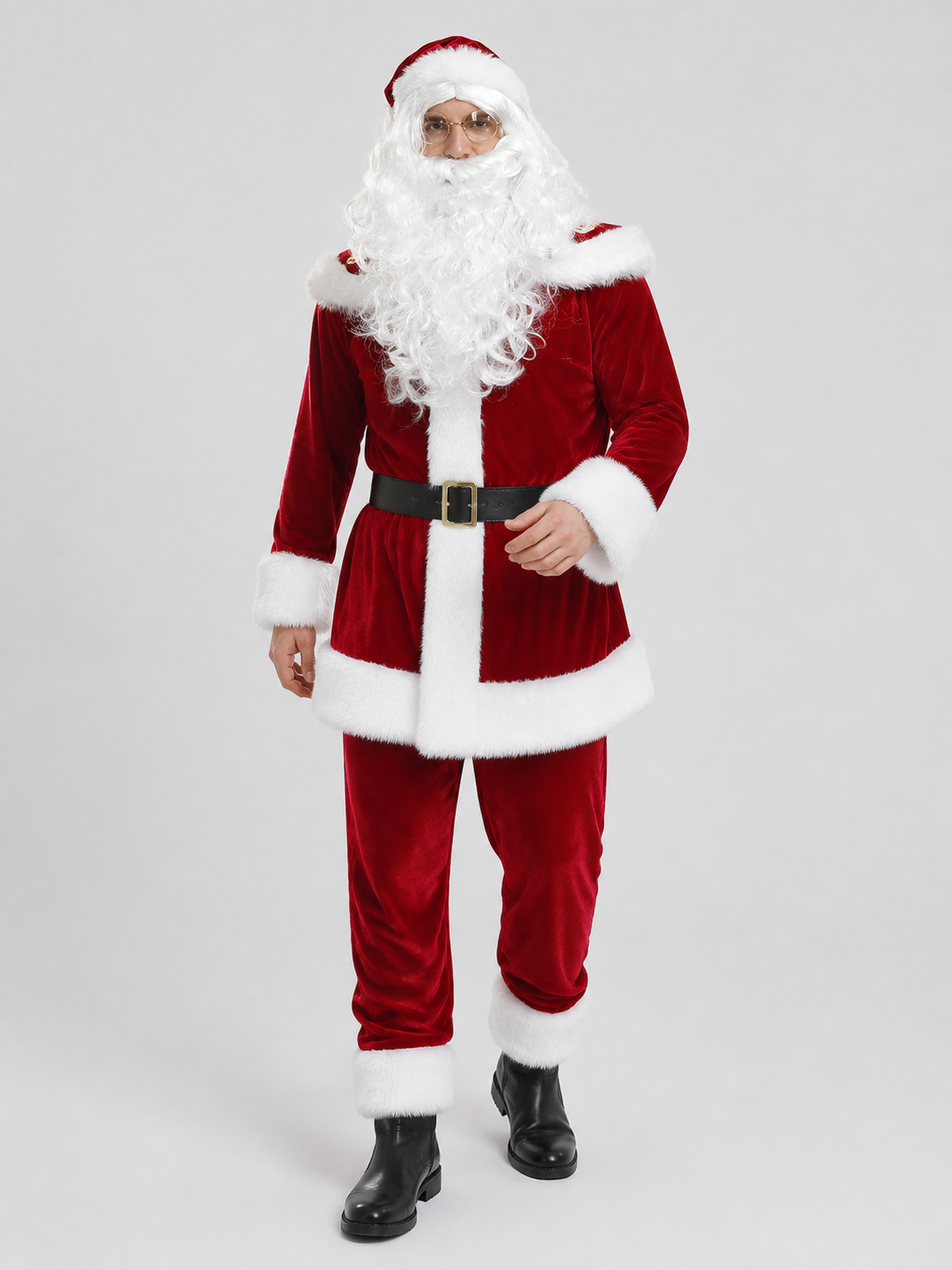 Santa Claus Costume, Red, with Beard and Hat Costume Headwear detail 2