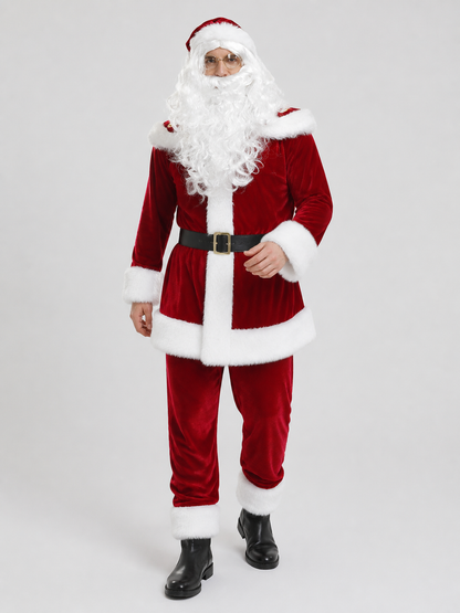 Santa Claus Costume, Red, with Beard and Hat Costume Headwear detail 2