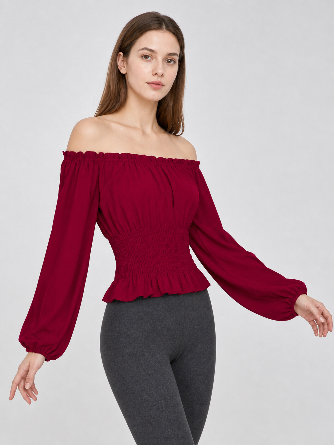 Off-the-Shoulder Blouse with Long Sleeves