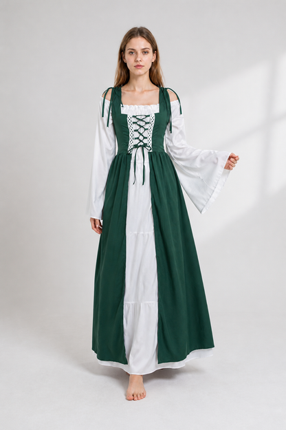 Historical Long Green Dress with Lace Costume Dresses detail 2