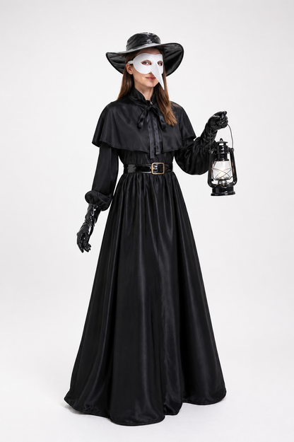 Plague Doctor Costume, Black Cloak, Raven Mask, Steampunk Costume Capes detail 2