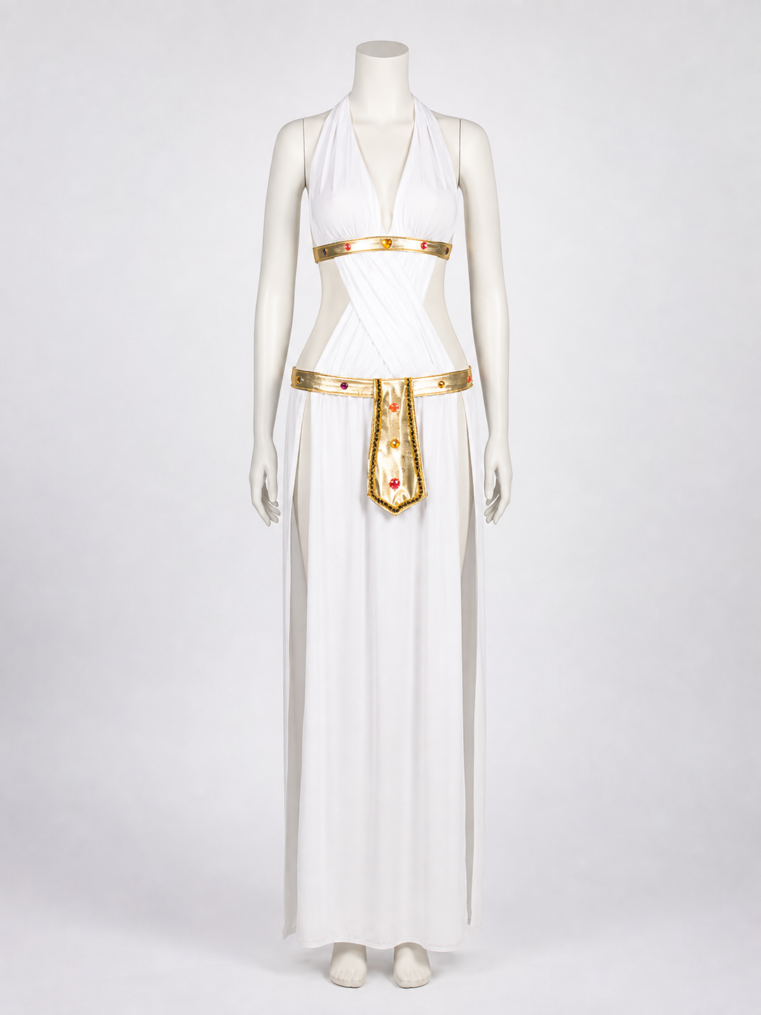 White Cleopatra Costume with Gold Decor for Cosplay Holiday Decorations detail 2