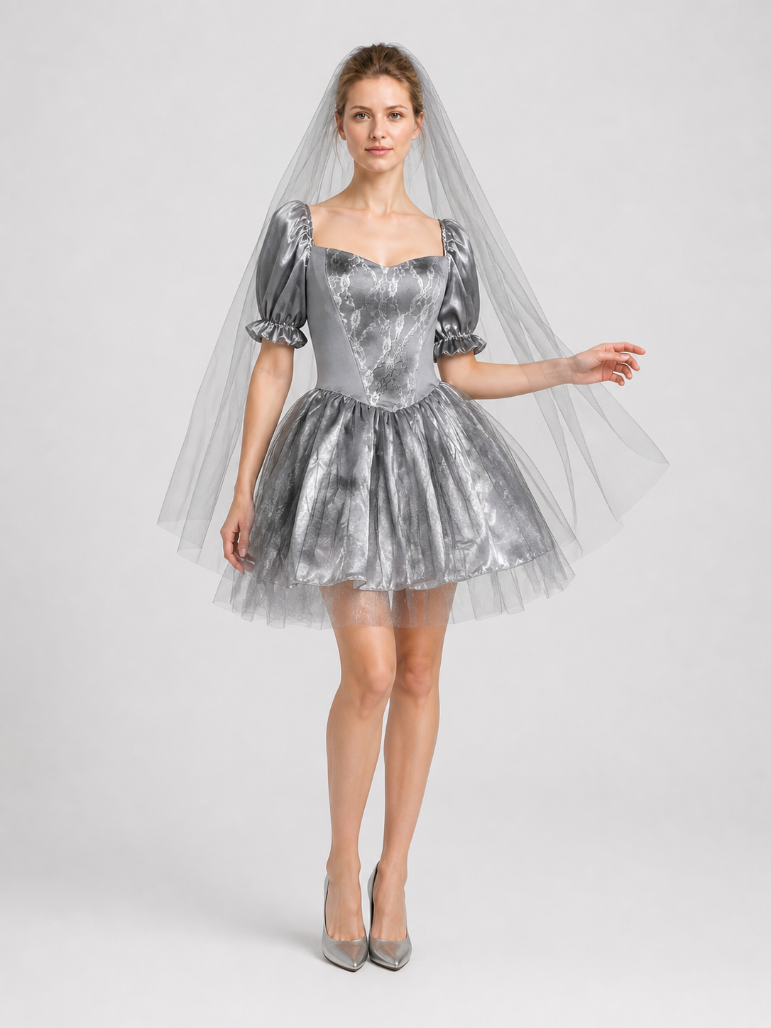 Retro Halloween Ghost Bride Dress with Veil Costume Dresses detail 2