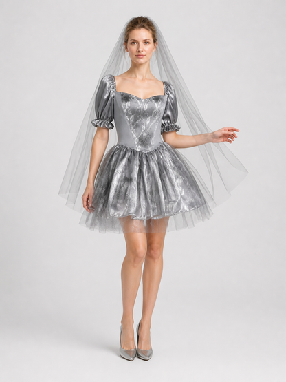 Retro Halloween Ghost Bride Dress with Veil Costume Dresses detail 2