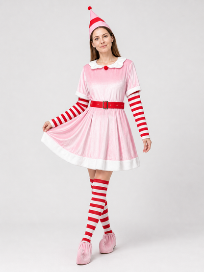 Christmas Elf Costume with Dress, Hat, and Leg Warmers Costume Dresses detail 2