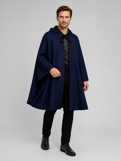 Cosplay Hooded Cloak, Open Front, Blue/Black Costume Capes detail 2