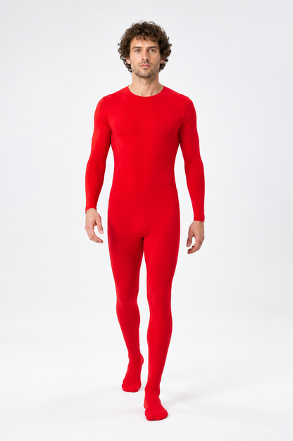 Red Zentai Jumpsuit with Covered Feet