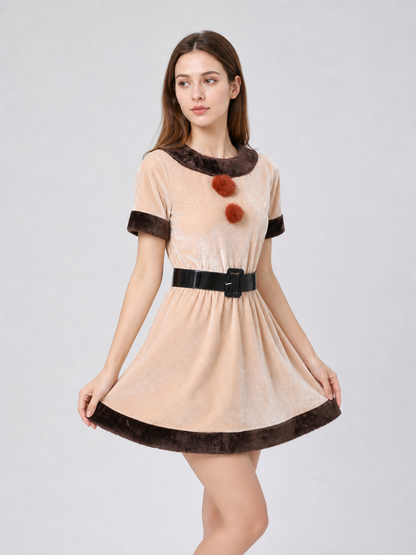 Christmas Reindeer Costume: Dress, Headband, Belt, and Gloves