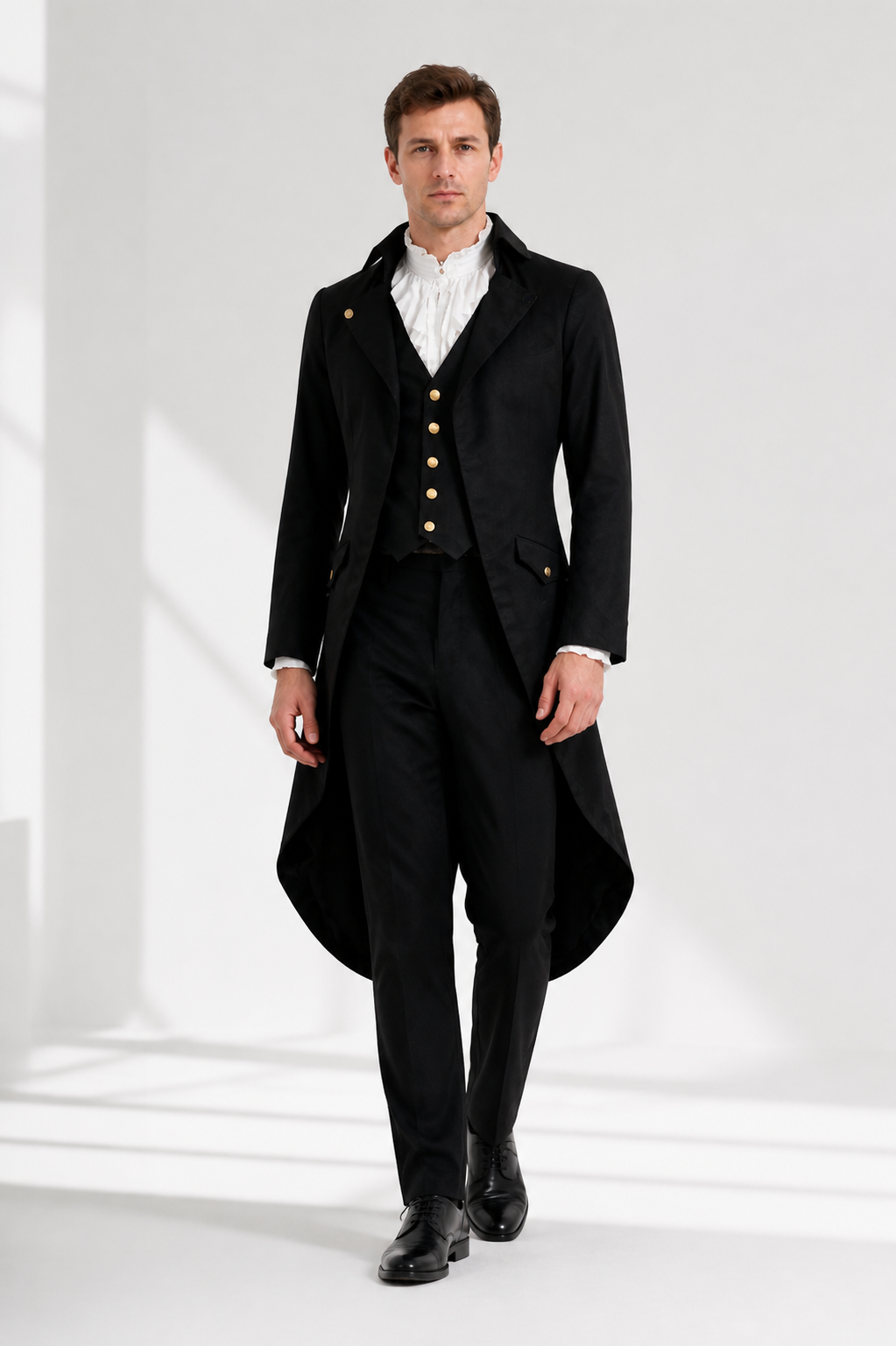 Black Gothic Victorian Tailcoat with Gold Buttons product detail 2