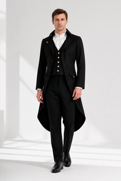 Black Gothic Victorian Tailcoat with Gold Buttons product detail 2