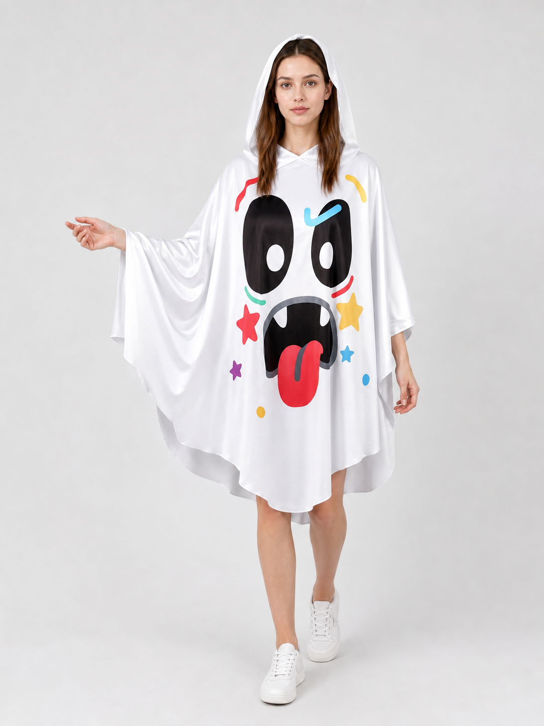 Hooded Cape with Ghost Print on-model alternate view
