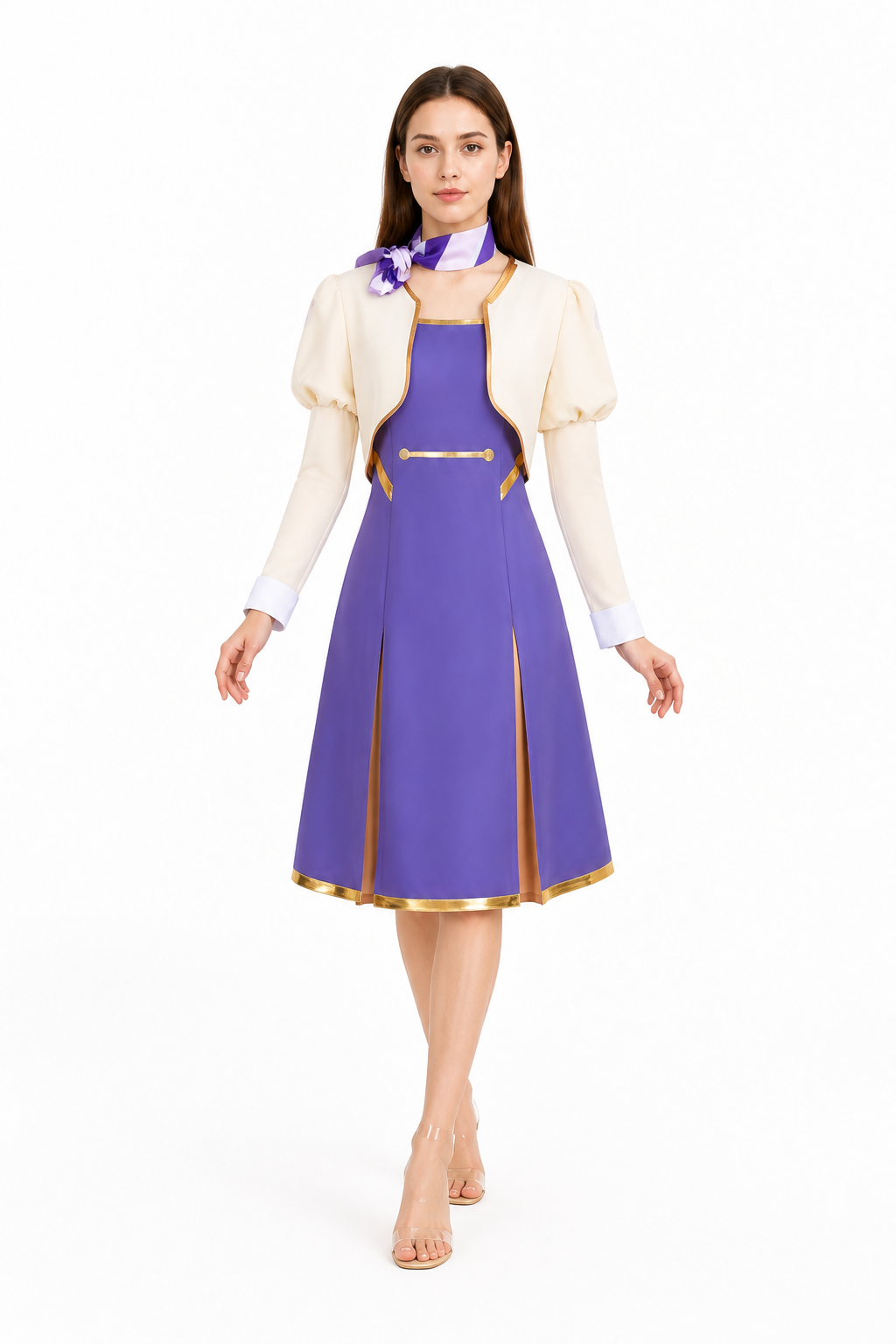 Cosplay Set with Dress, Jacket, and Striped Scarf