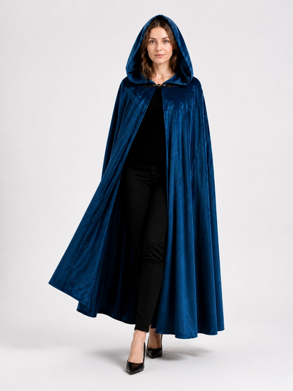 Long Dark Blue Hooded Cloak for Adults