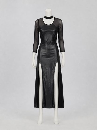 Witch Costume: Black Dress with Slit and Sleeves