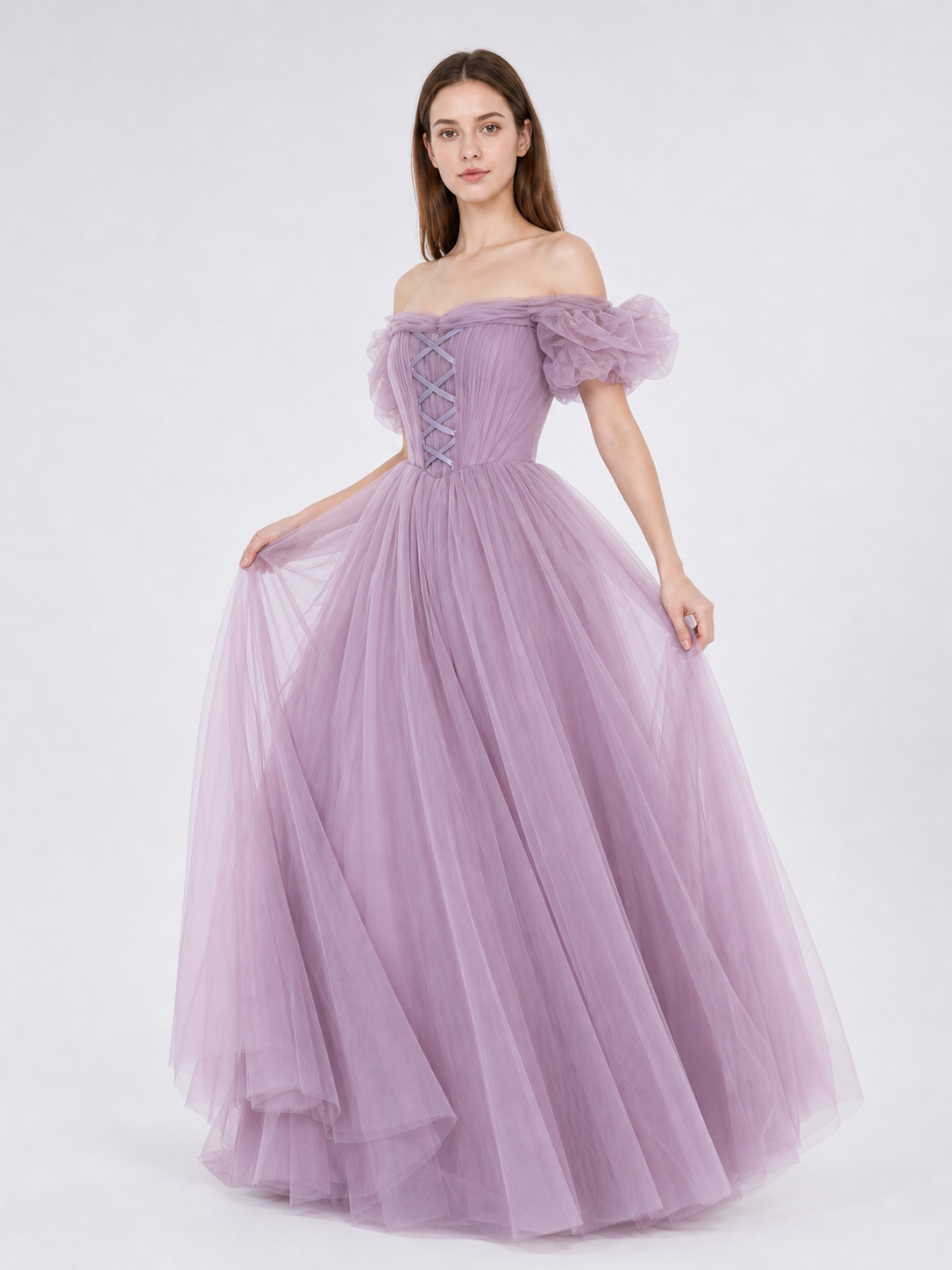 Floor-Length Princess Dress with Full Skirt and Lacing