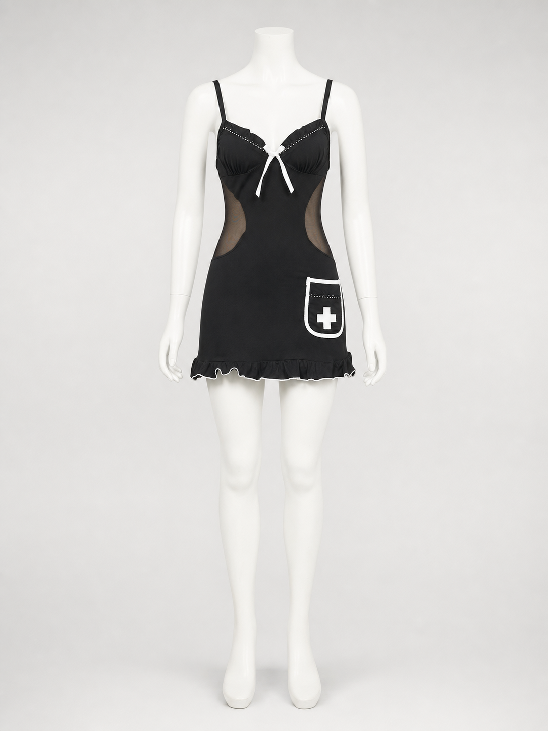Nurse costume, black dress with white trim