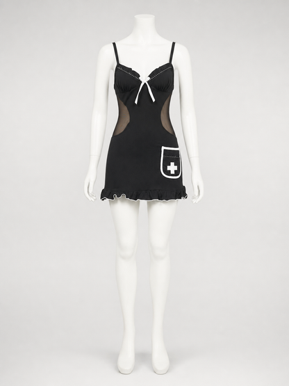 Nurse costume, black dress with white trim