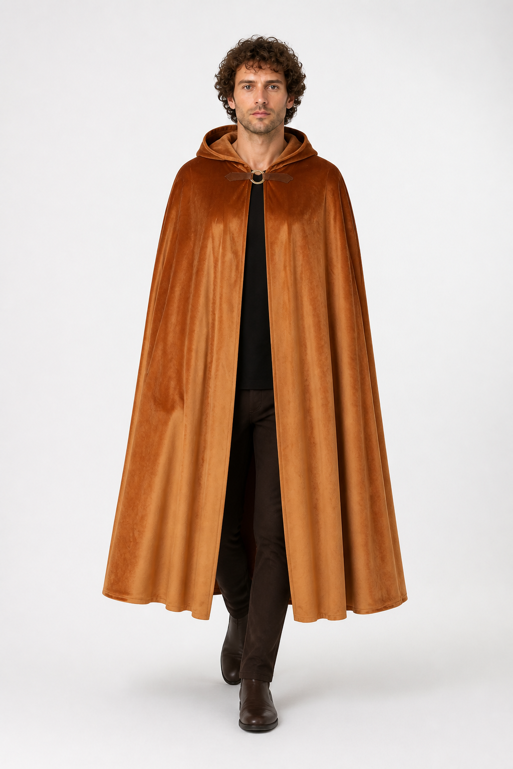 Medieval Suede Hooded Cloak for Halloween Costume Capes detail