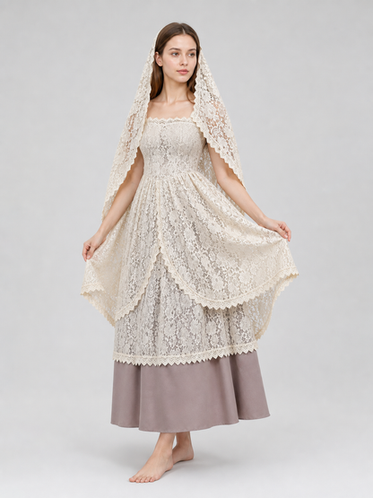Retro Dress with Lace Head Covering
