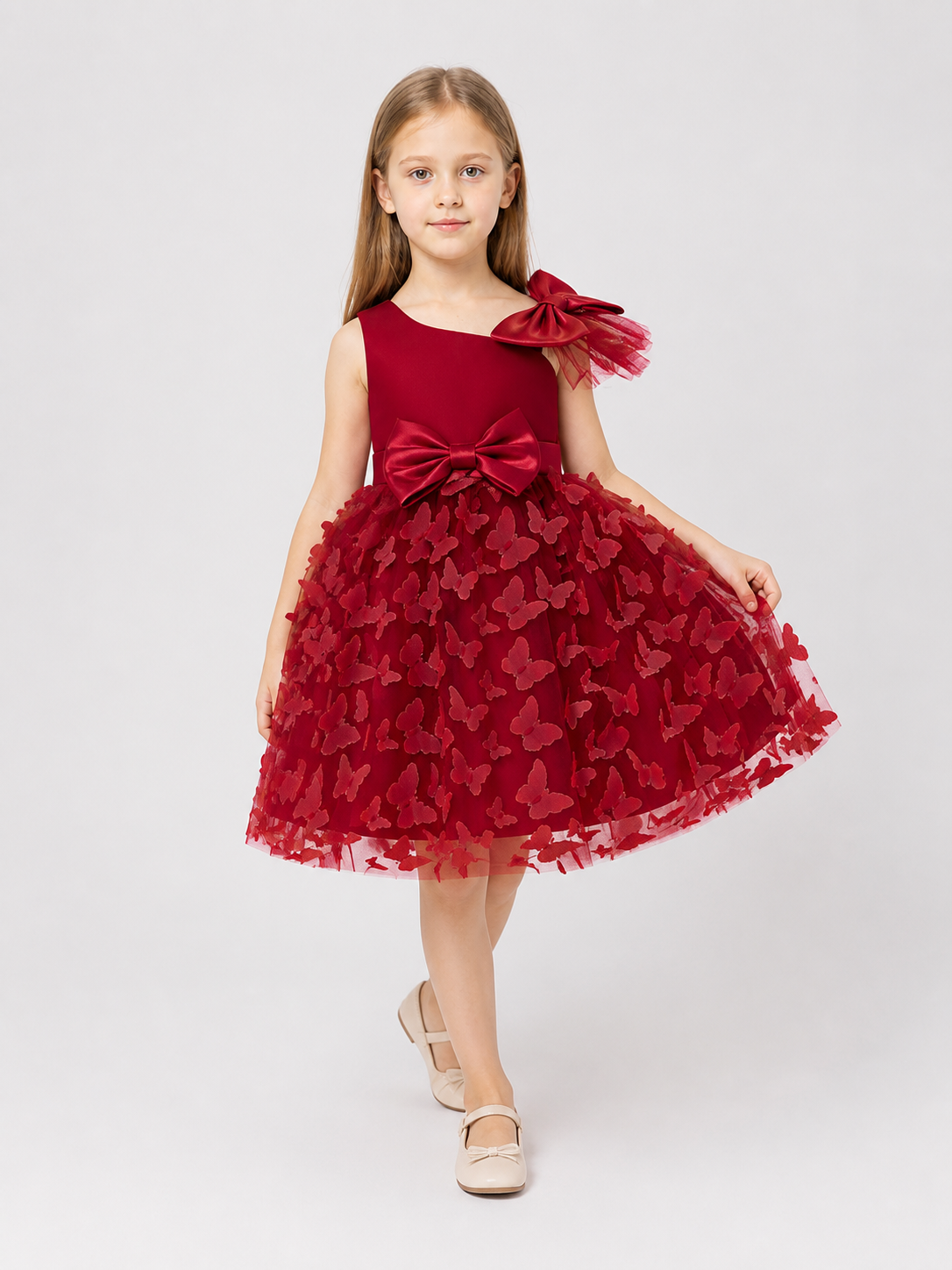 Puffy Princess Dress with Bows, Burgundy Costume Dresses detail 2