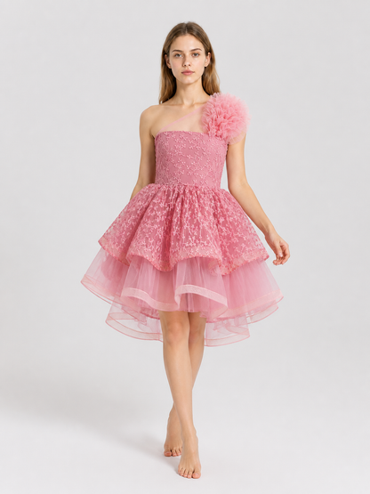 Elegant princess dress with embroidery, tulle, and a train