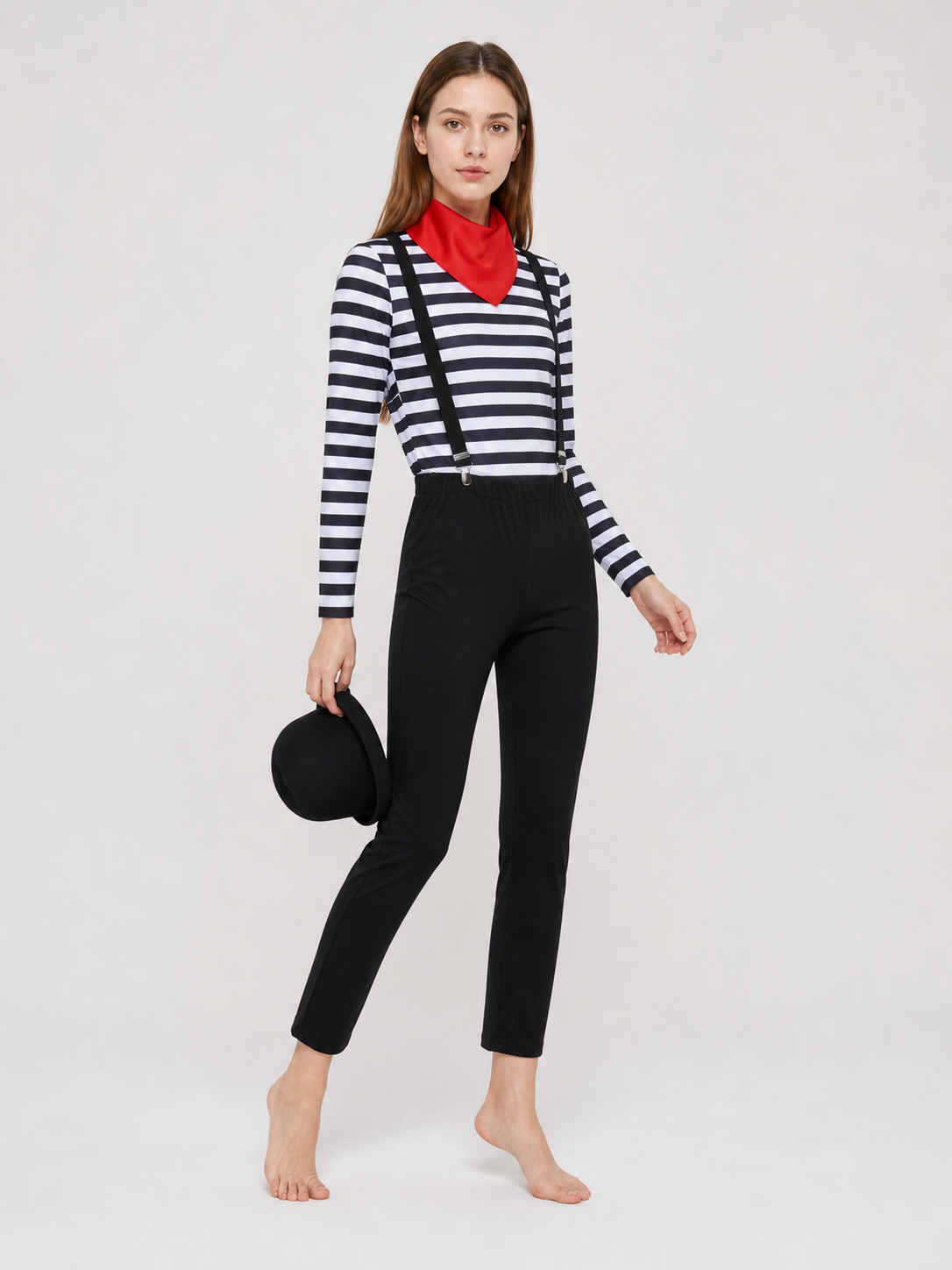Retro Mime Cosplay Costume, Striped