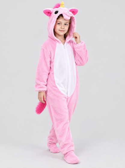 Kids' Pink Hooded Pajama Jumpsuit with Ears