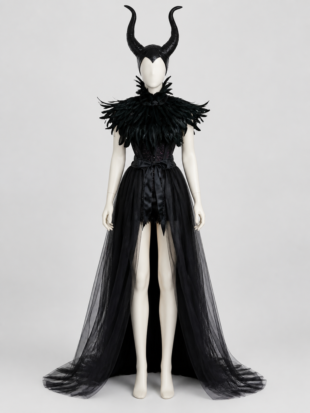 Gothic Costume with Horns, Feathers, Mesh, and Scepter Costumes detail