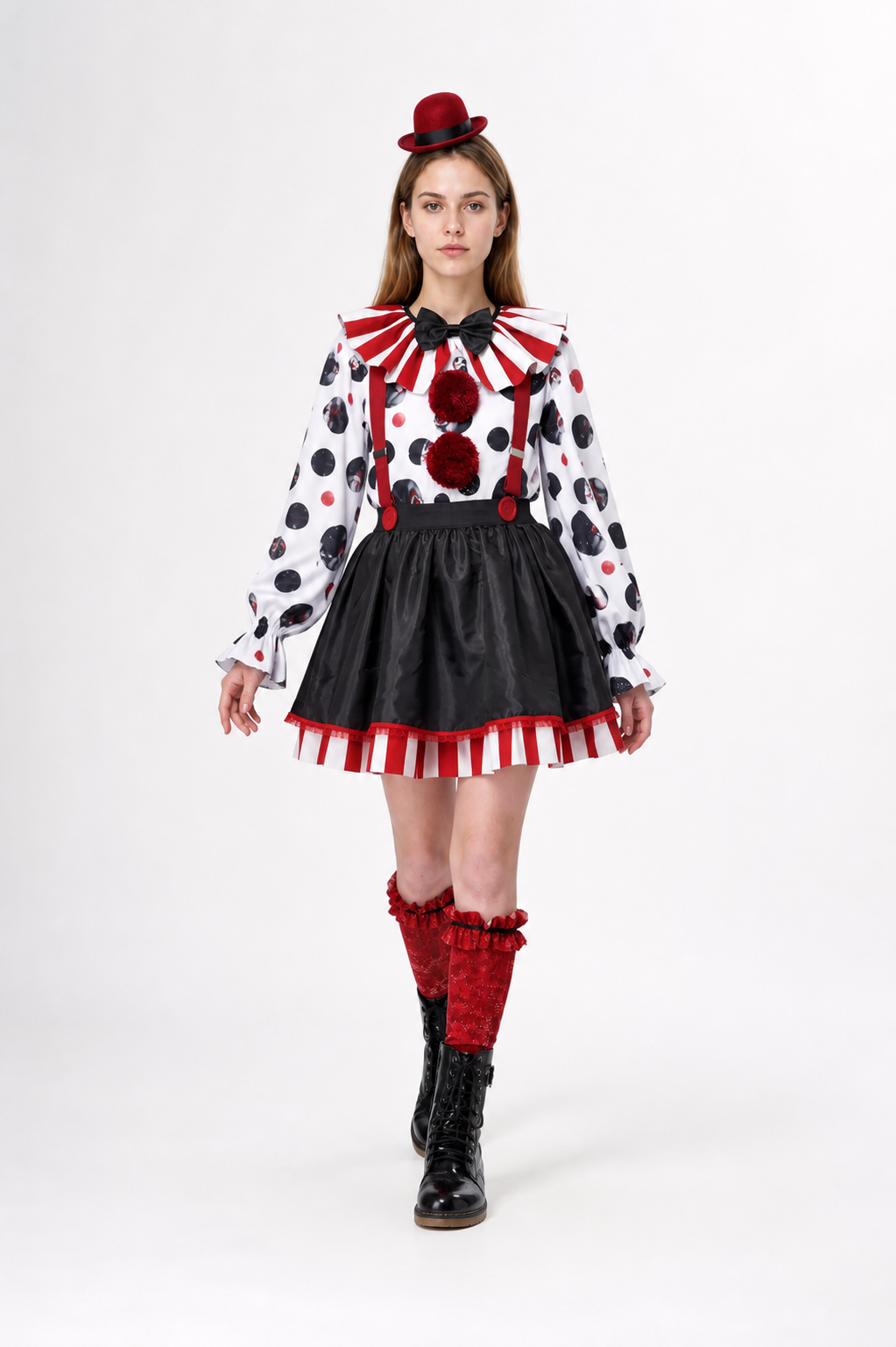 Children's Clown Costume with a Full Skirt and Red Pom-Poms Costumes detail 2