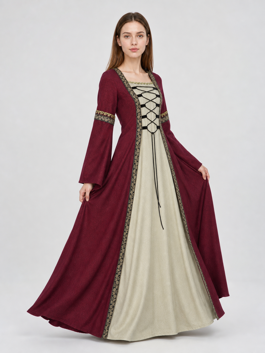 Long Medieval Dress with Flared Sleeves
