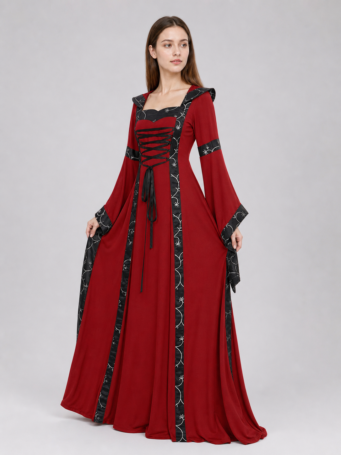Gothic Medieval Hooded Lace-Up Dress
