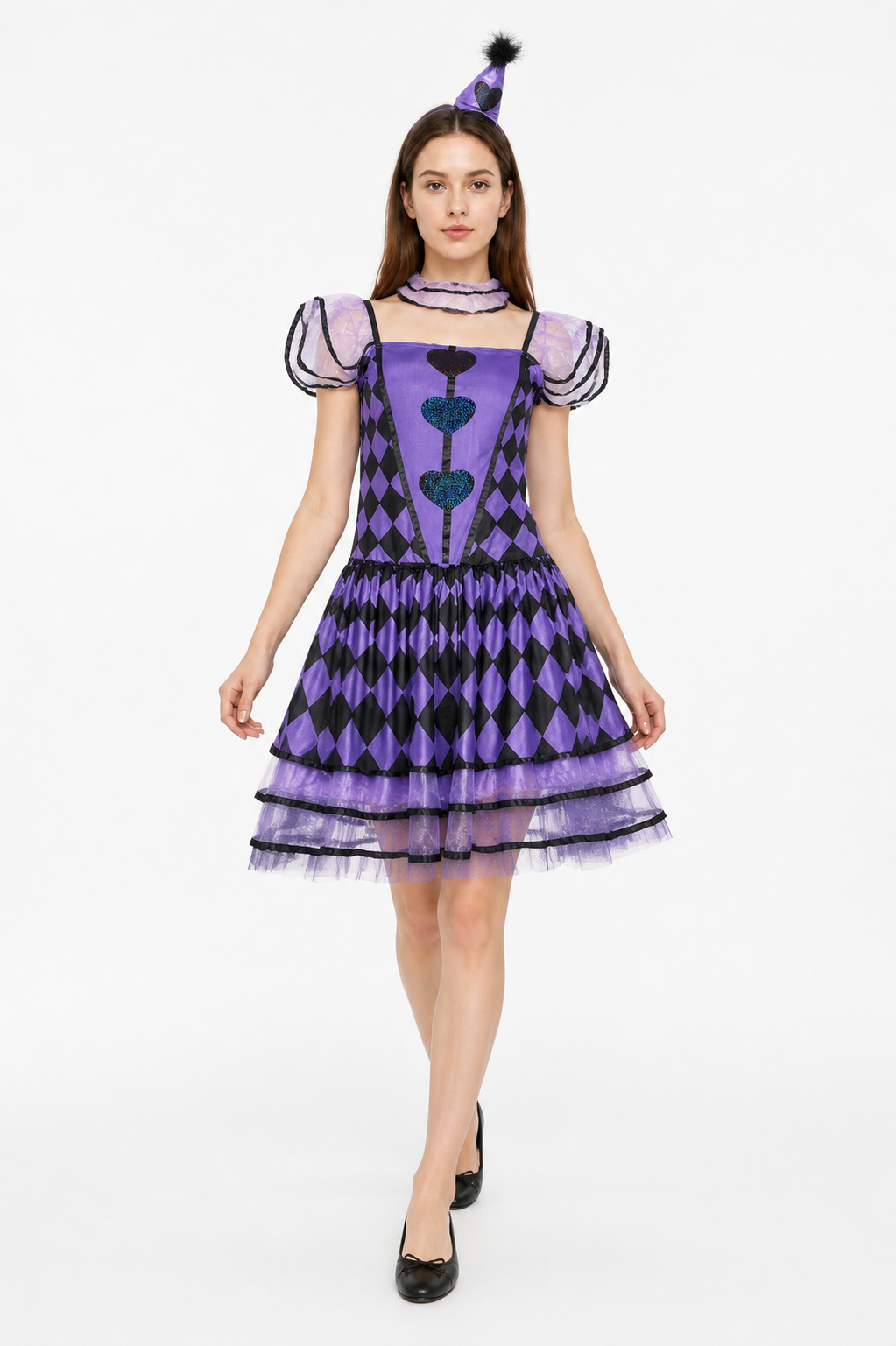 Clown Costume with Dress and Headband, Purple and Black Costume Dresses detail