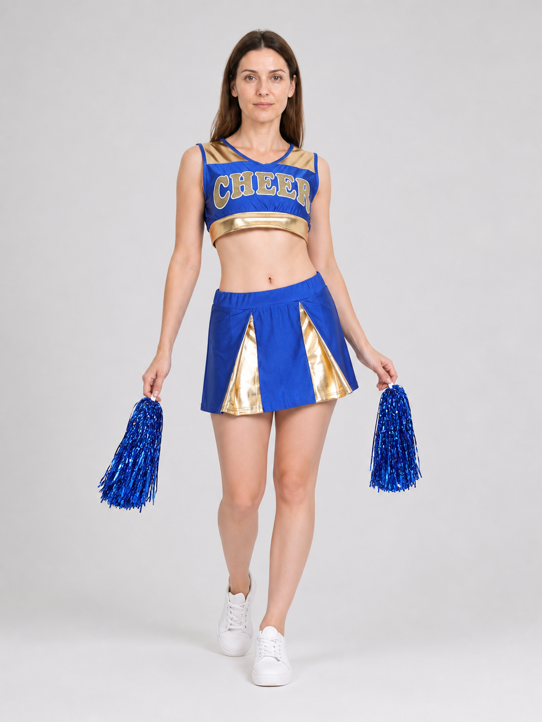 Cheerleading Costume: Top, Skirt, and Blue Pom-Pom Costumes detail 2
