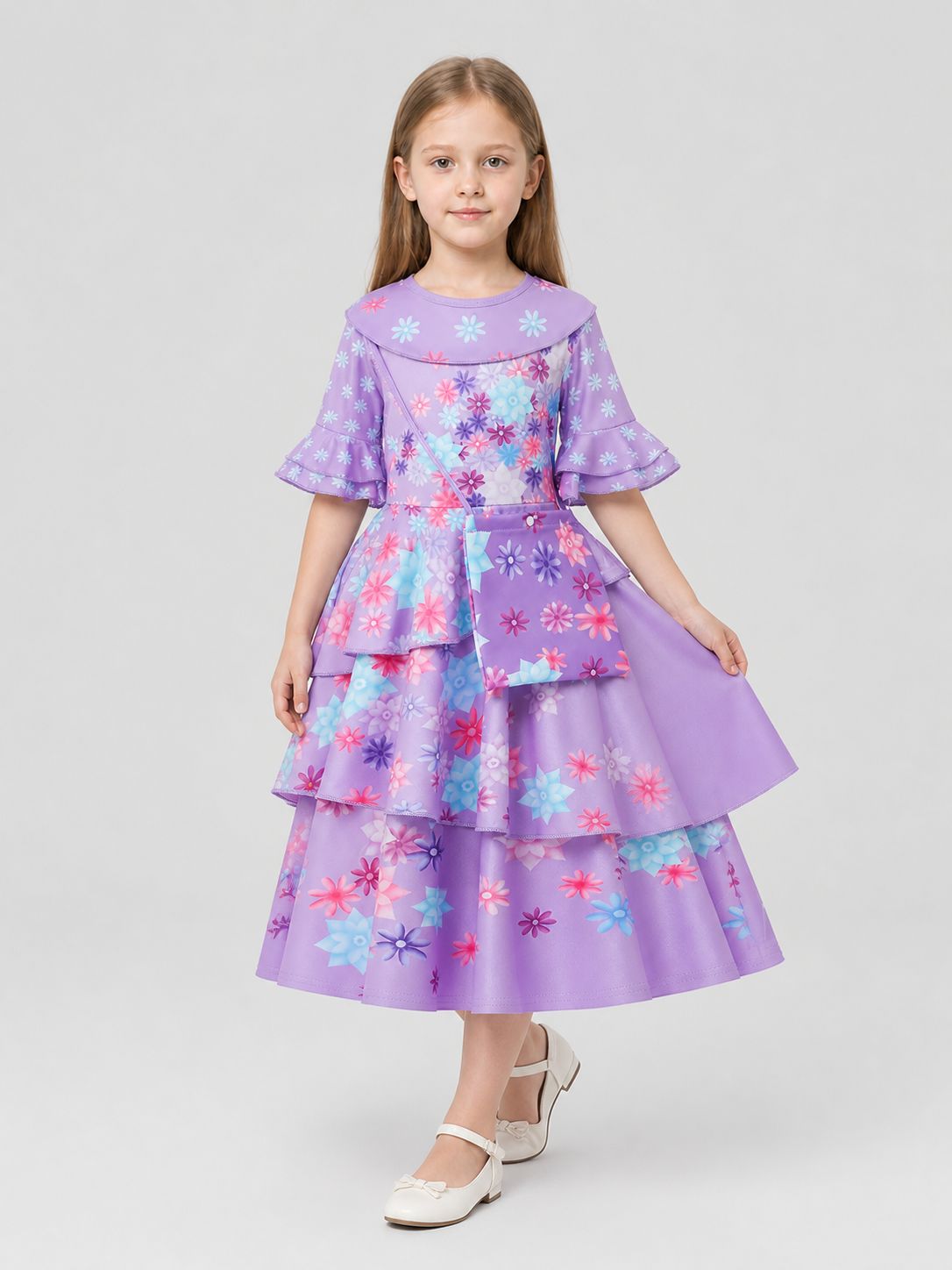 Children's Dressy Dress with Floral Print and Ruffles Costume Dresses detail 2