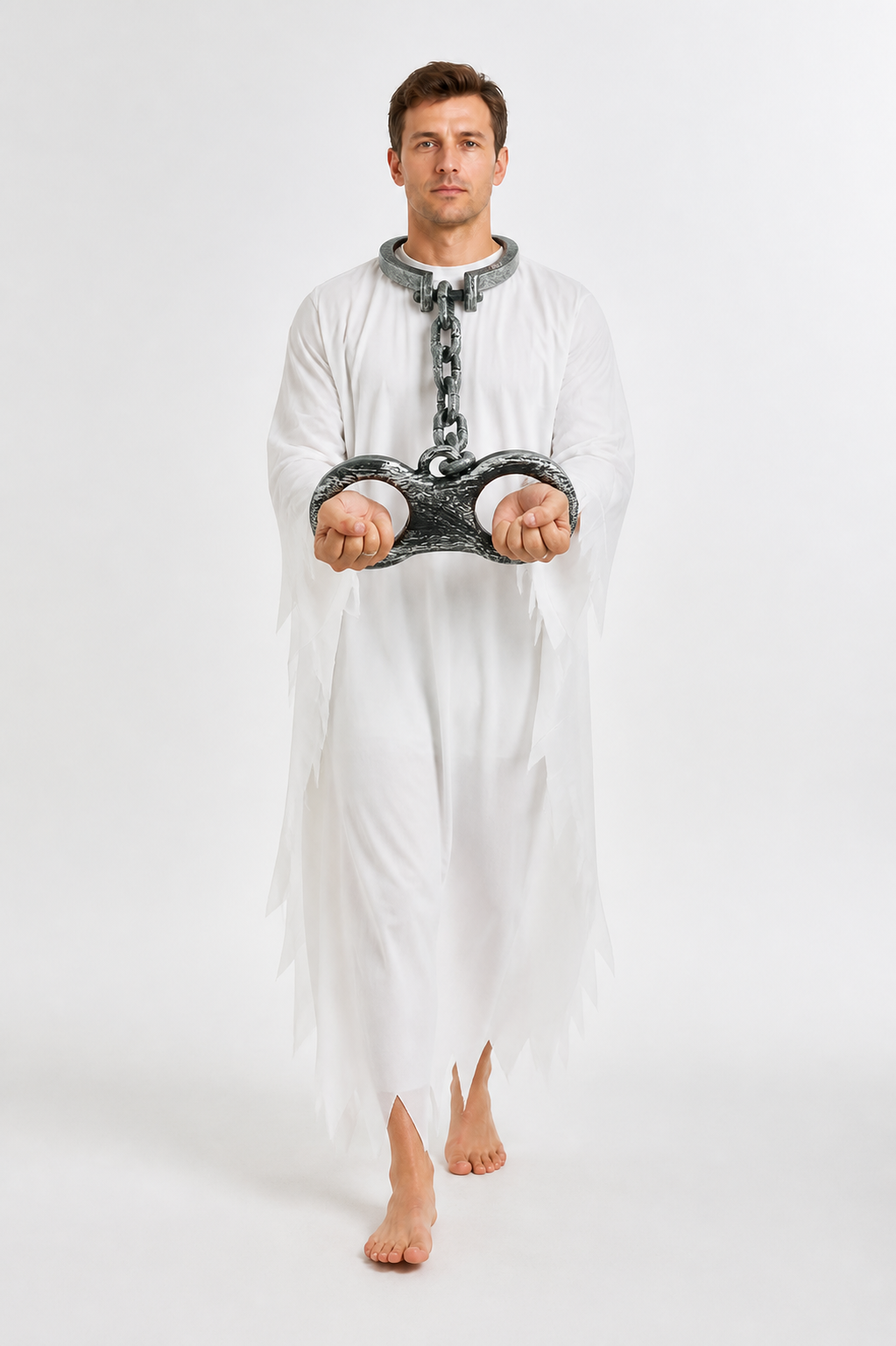 White Zombie Costume with a Ragged Hem and Chains Costumes detail 2