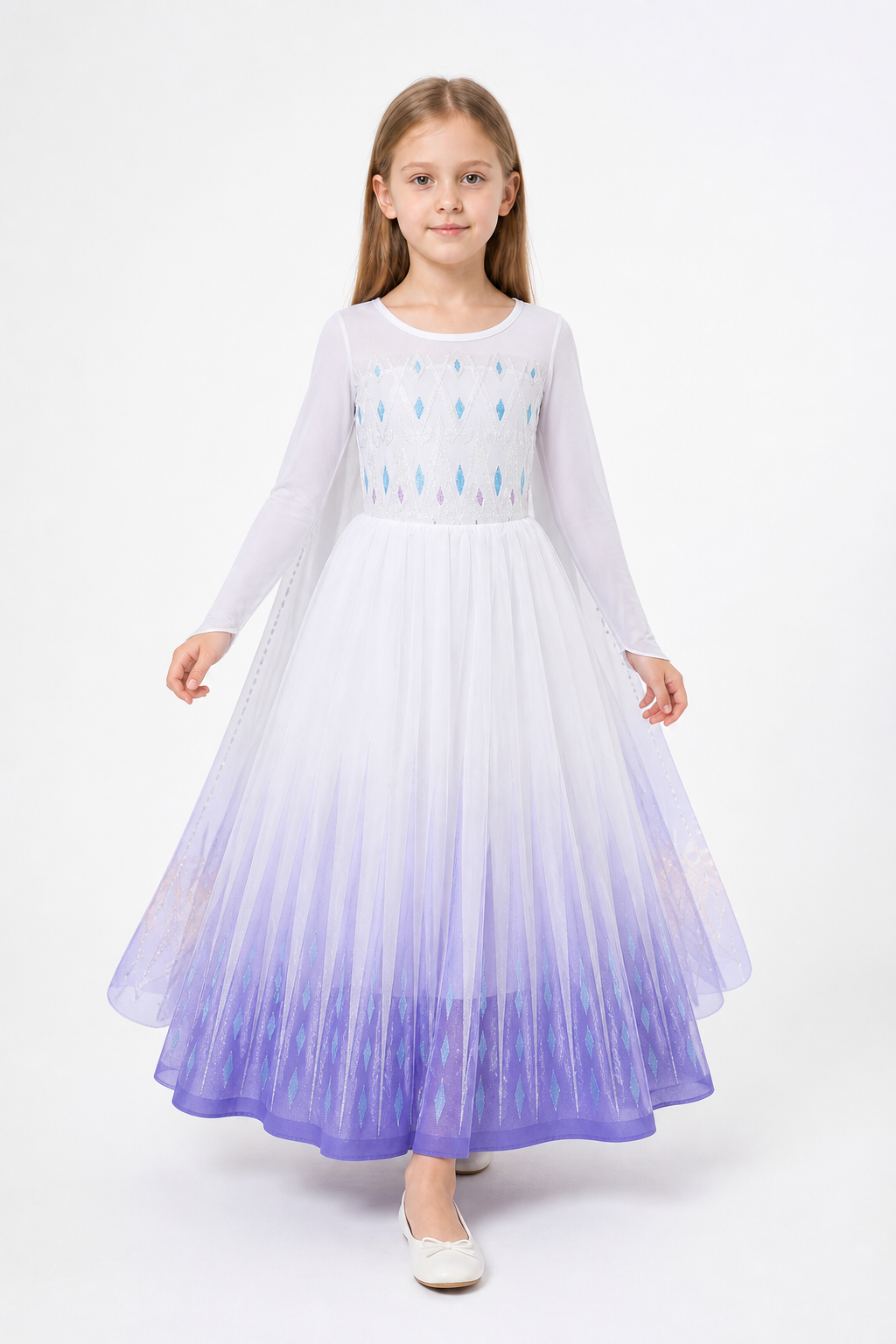 Long Elsa Dress with Mesh for Halloween Costume Dresses detail 2
