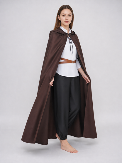 Halloween Medieval Knight Pirate Cosplay Hooded Cloak, Long Loose Cape With Pointed Hood And Front Cross Lacing