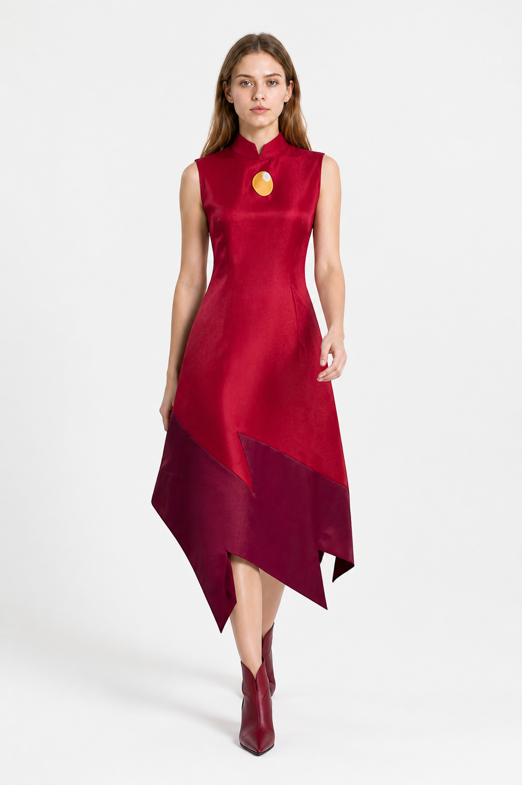 Asymmetrical Sleeveless Dress with a High Collar Costume Dresses detail 2