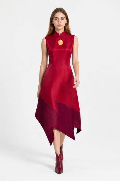Asymmetrical Sleeveless Dress with a High Collar Costume Dresses detail 2