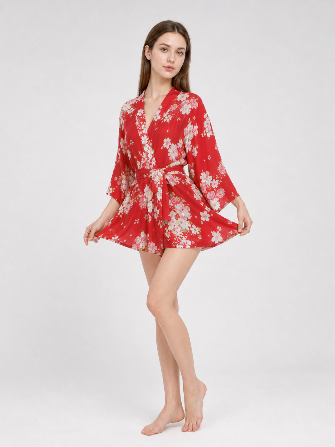 Short floral kimono robe for parties