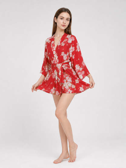 Short floral kimono robe for parties