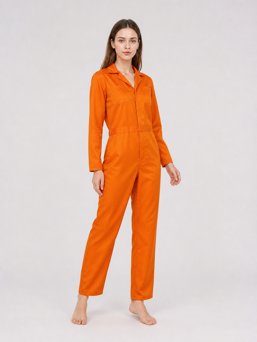 Orange Long-Sleeve Utility Jumpsuit