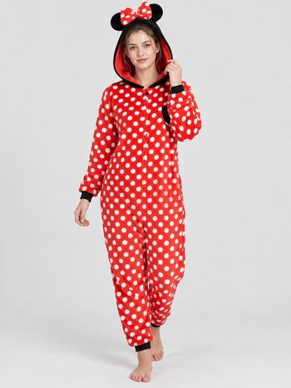 Red Kigurumi Jumpsuit with Ears and Bow