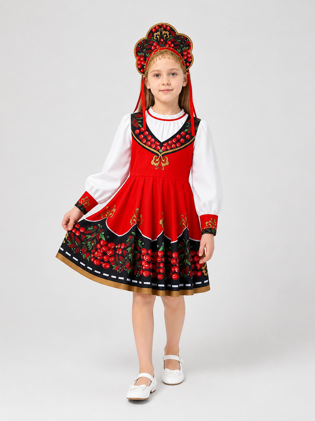 Children’s Retro Costume: Dress, Blouse, and Headwear product detail 2