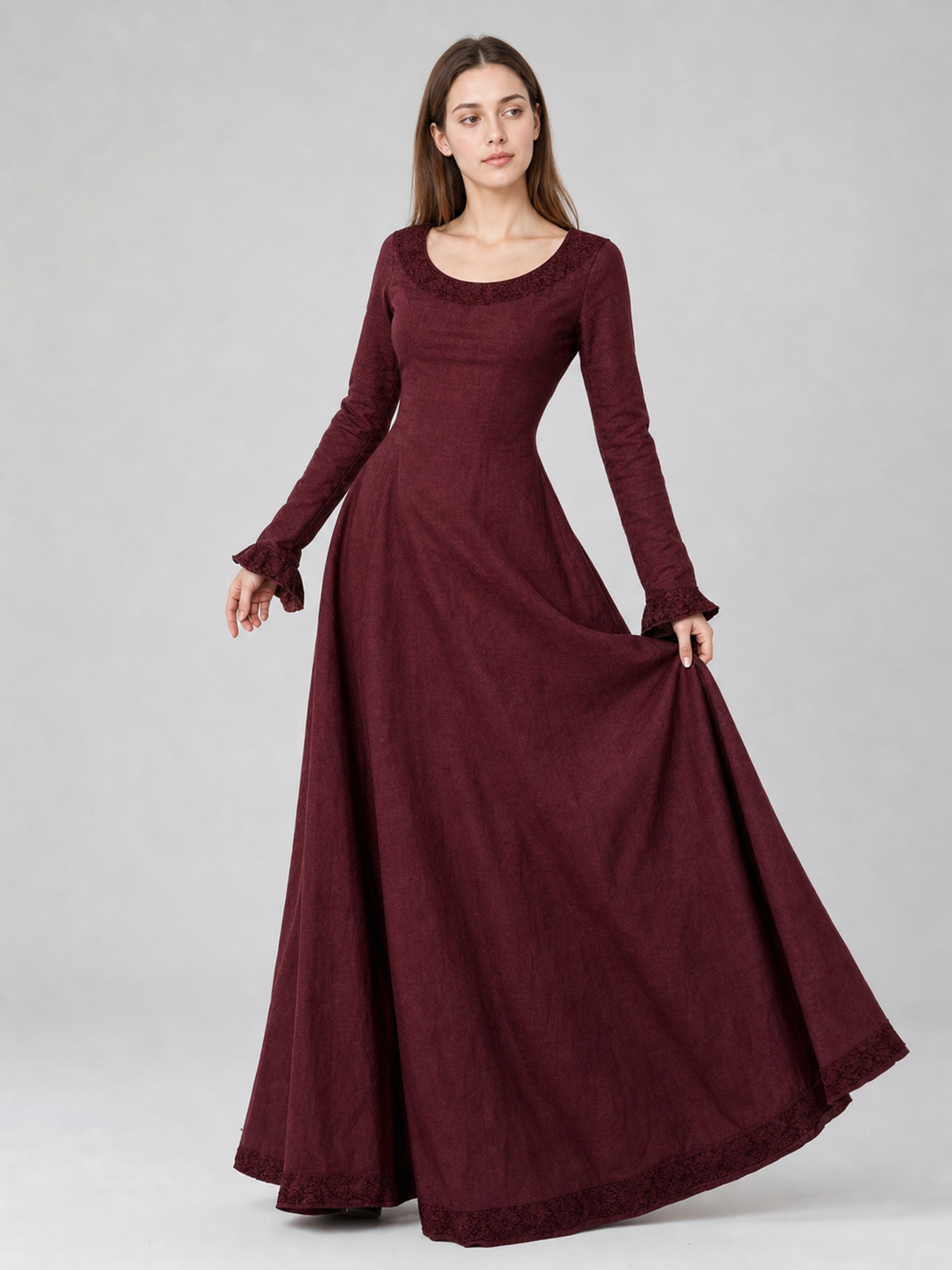 Black Medieval Maxi Dress with Long Sleeves