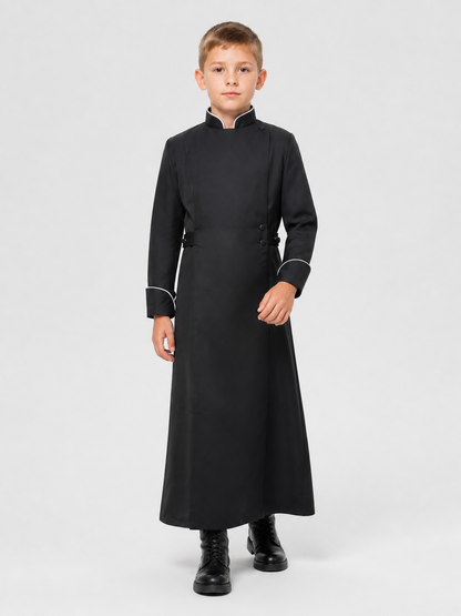 Black Long Cosplay Cassock with White Trim Costumes detail