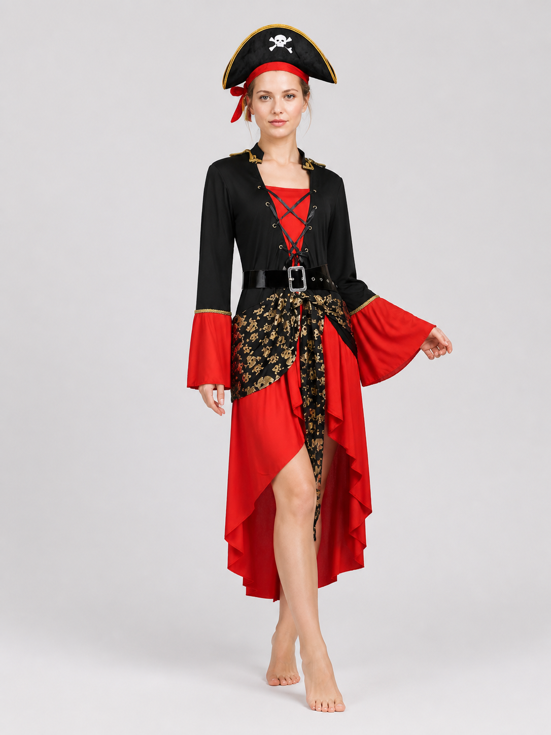 Red and Black Pirate Dress with Hat, Halloween Costume Costume Dresses detail 2